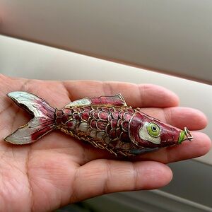 🖤70s 💕3.75” BIG Articulated cloisonné Koi fish pendant